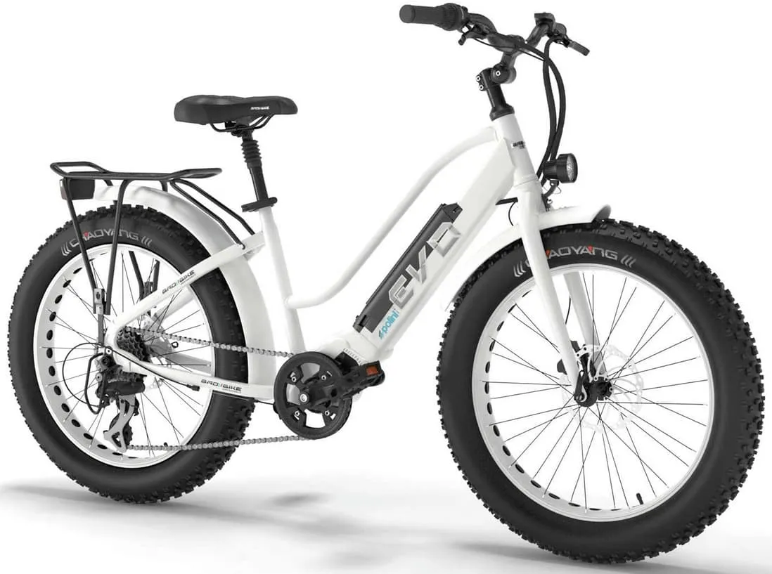 Elektrische Fatbike met lage instap Middenmotor Bad Bike Polini 250W Wit