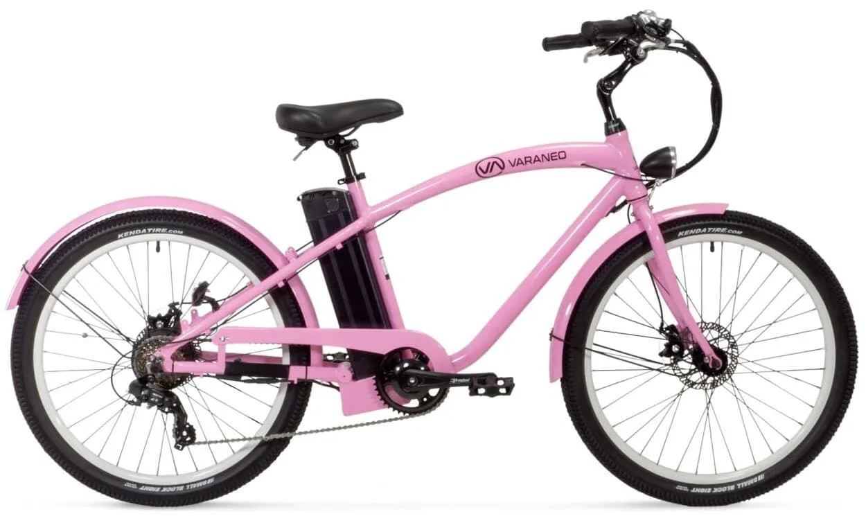 Elektrische Strandcruiser fiets met dunne banden roze
