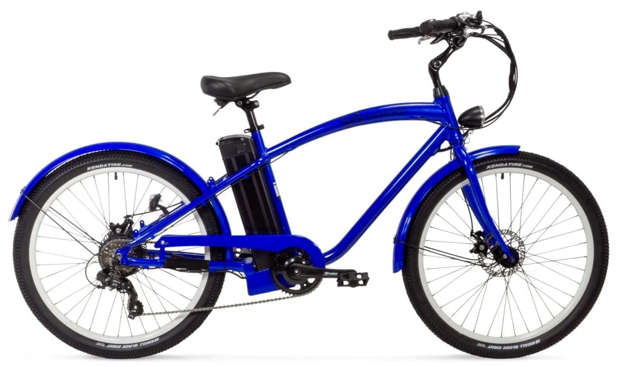 Elektrische Strandcruiser fiets met dunne banden blauw